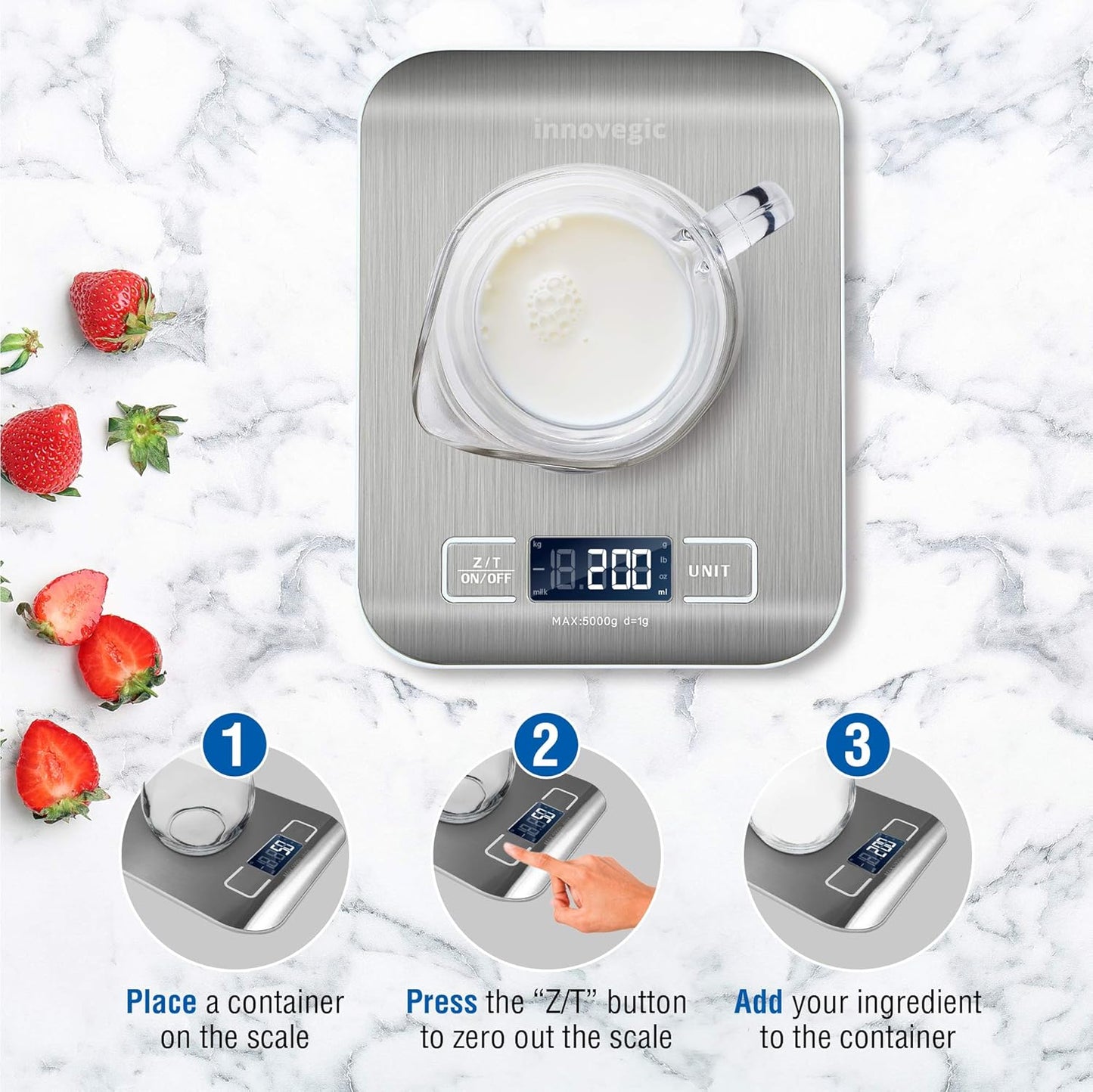 Premium Stainless Steel Digital Kitchen Scale 5kg Capacity Ultra Slim Design