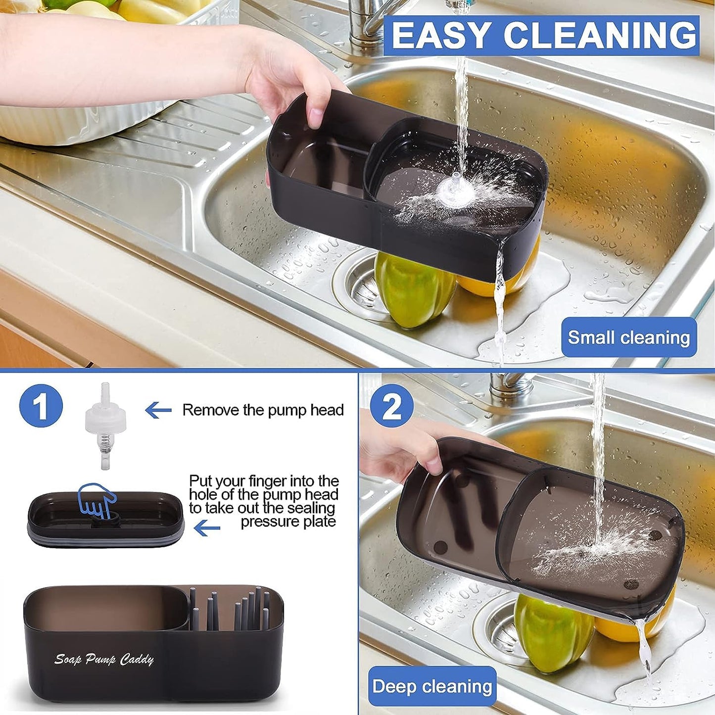 3 in 1 Soap Pump Dispenser with Sponge Holder and Storage Tray