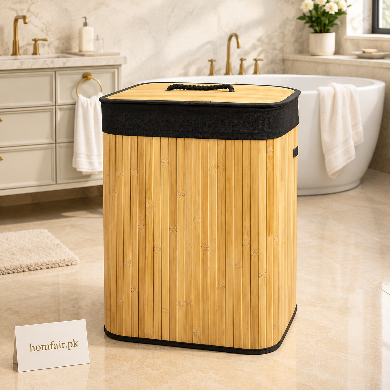 Luxury Foldable Bamboo Laundry Hamper with Lid