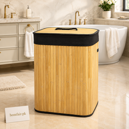 Luxury Foldable Bamboo Laundry Hamper with Lid