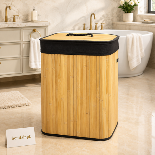 Luxury Foldable Bamboo Laundry Hamper with Lid