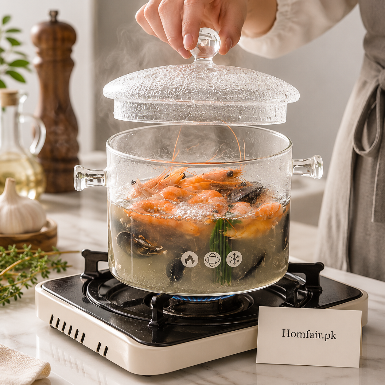 Glass Pots for Cooking On Stove Glass Heat-Resistant Glass Simmer Borosilicate Glass Cooking Pot with Lid and Handles