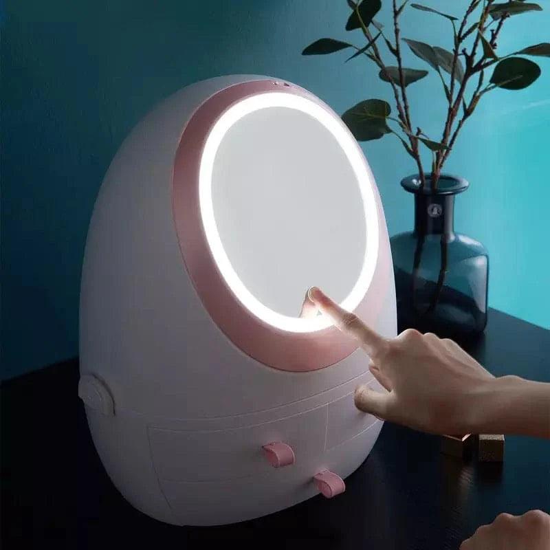 Oval Mirror Cosmetic Organizer with LED Lighted Storage & Makeup Mirror