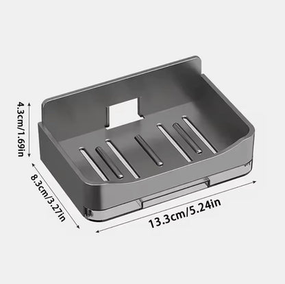 Wall Mounted Soap Holder with Drain Tray and Waterproof Punch-Free Box with Lid for Bathroom and Kitchen