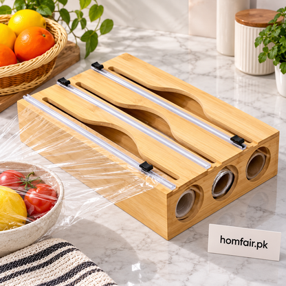 3-in-1 Wall-Mounted Bamboo Wrap Cutter and Kitchen Storage Holder