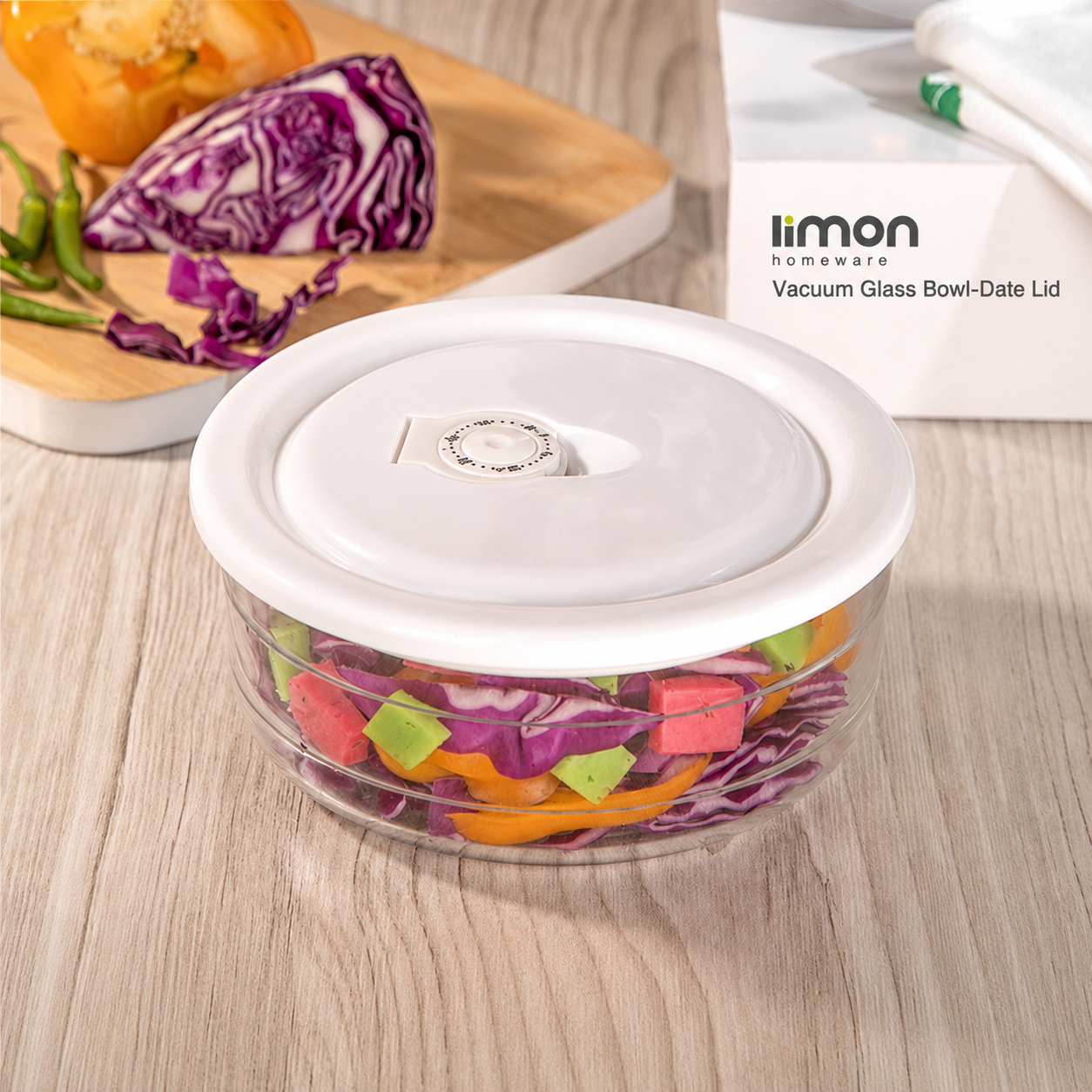 Limon 1230 Vacuum Glass Bowl Set with Dated Lid 3-Piece