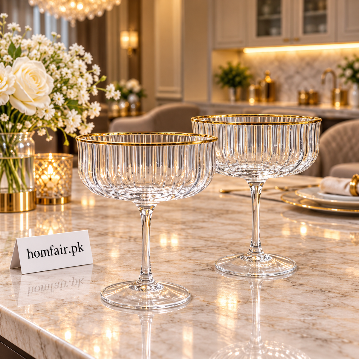 Gold-Rimmed Crystal Dessert Coupes – Luxury Set of 6
