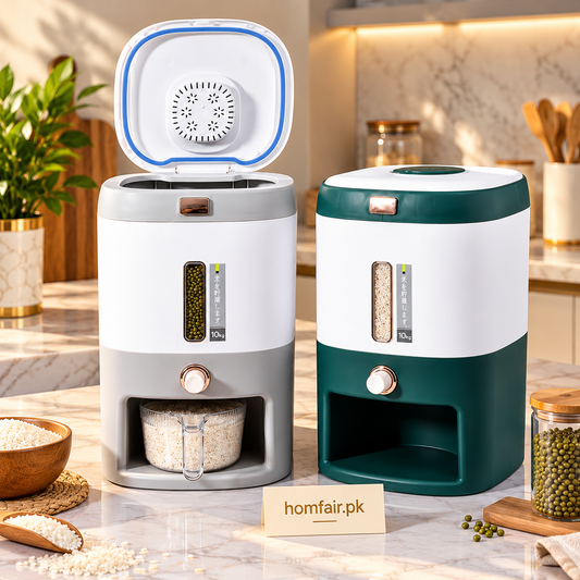 10kg Rice Dispenser with Visible Level Window & Push-Button Dispensing – Modern Kitchen Storage Container