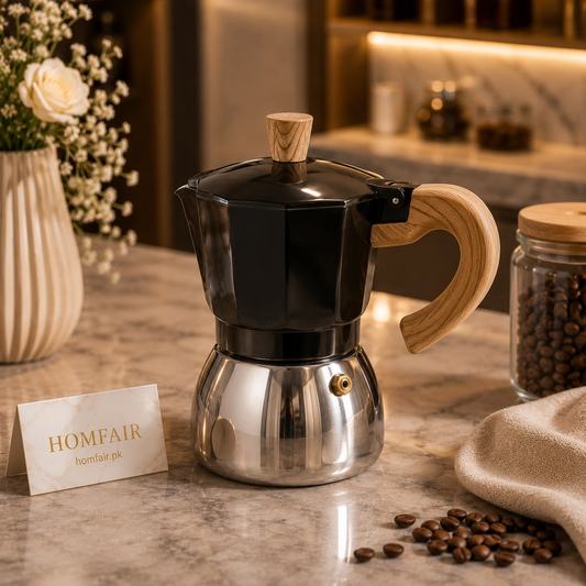 Luxury Wooden Handle Italian Moka Coffee Maker – Stovetop Espresso Pot