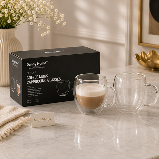 Premium Double Wall Glass Mug Set of 2 – 200ml Elegant Tea & Coffee Mugs