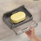 Wall Mounted Soap Holder with Drain Tray and Waterproof Punch-Free Box with Lid for Bathroom and Kitchen