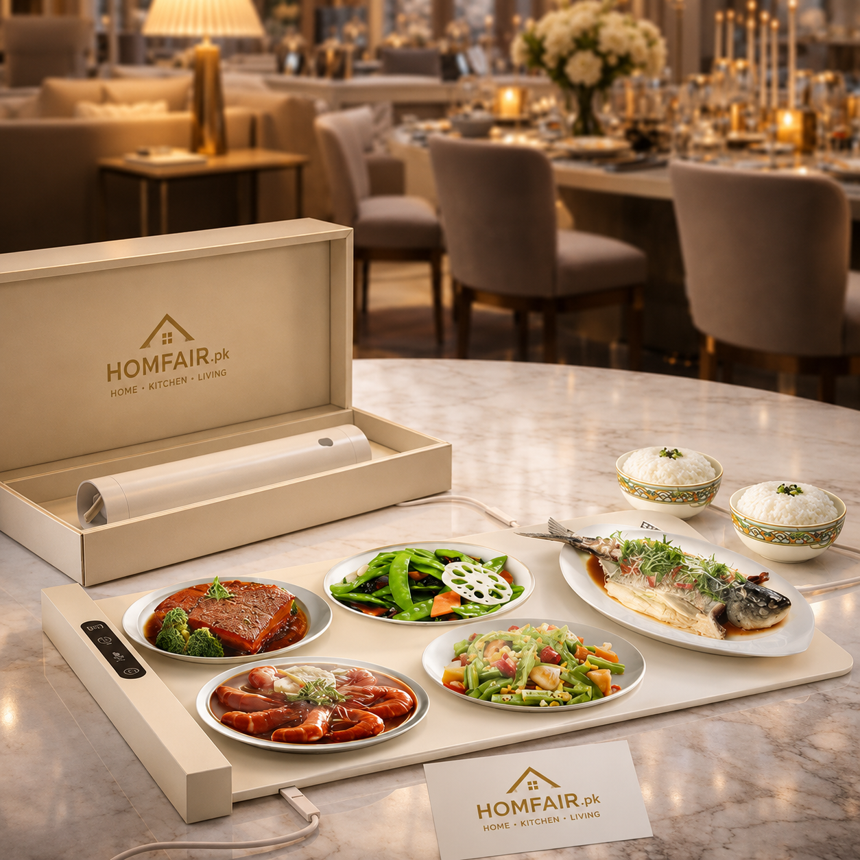 Luxury Rechargeable Electric Food Warming Tray – Cordless Smart Hot Plate with 8H Timer
