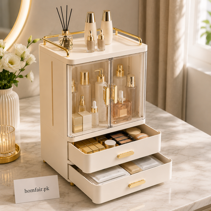 Luxury Dustproof Cosmetic Storage Organizer with Drawers & Transparent Doors
