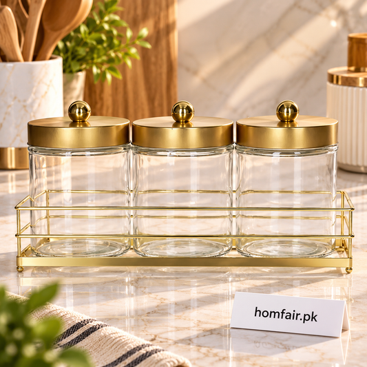 Danny Home Elegant 3-Piece Glass Canister Set – 720ml Premium Pantry Storage Collection for Kitchen Organization