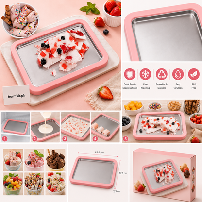Premium Stainless Steel Rolled Ice Cream Pan with Silicone Frame – DIY Frozen Yogurt & Ice Cream Maker