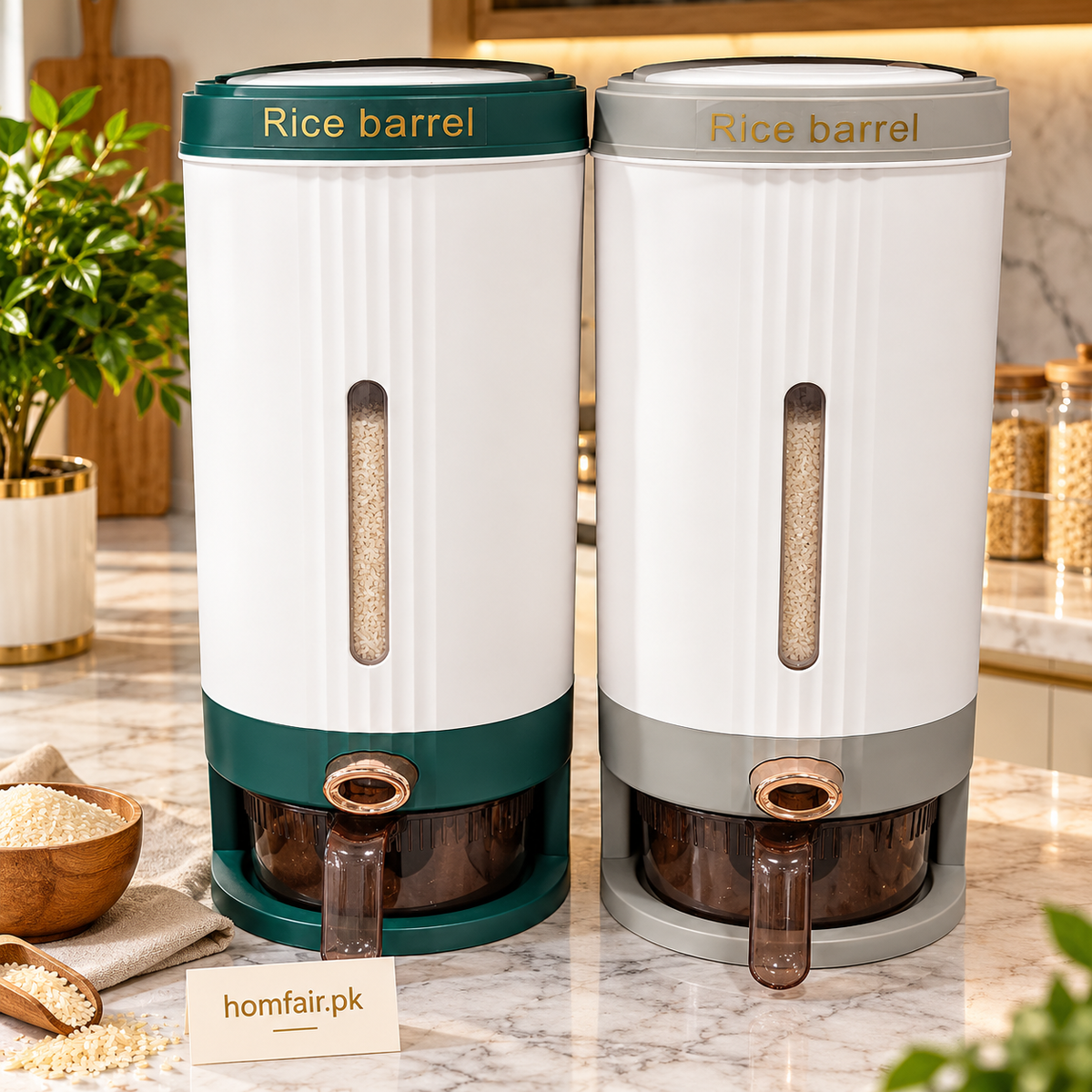 Automatic Rice Dispenser with Measuring Drawer & Visible Rice Level – Modern Kitchen Storage Container