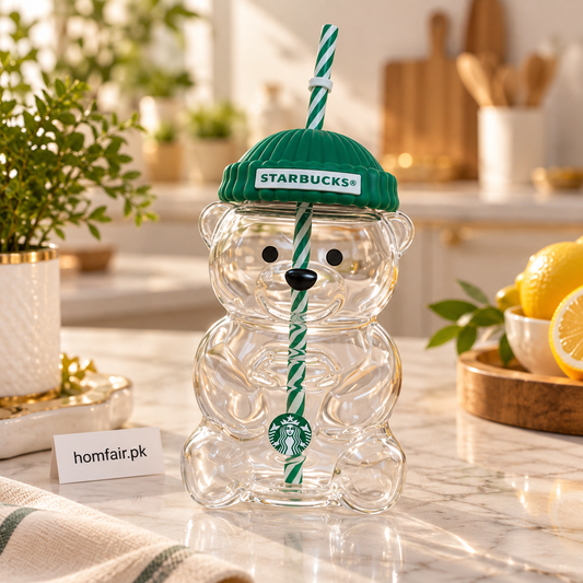 Luxury Bearista 20 OZ Glass Cold Cup with Silicone Lid & Reusable Straw