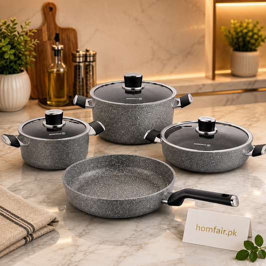 Korkmaz Palma 7-Piece Cookware Set – Premium Granite Non-Stick Cookware Set