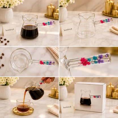 Borosilicate Glass Milk Pot with Floral Handle