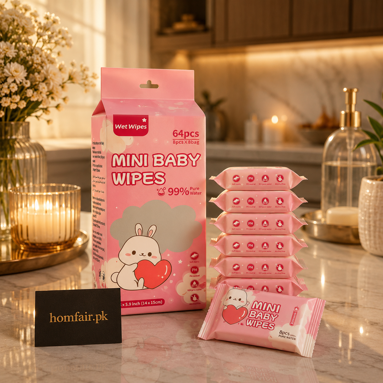 64 pcs Soft Baby Wet Wipes Gentle, Refreshing & Safe for Delicate Skin