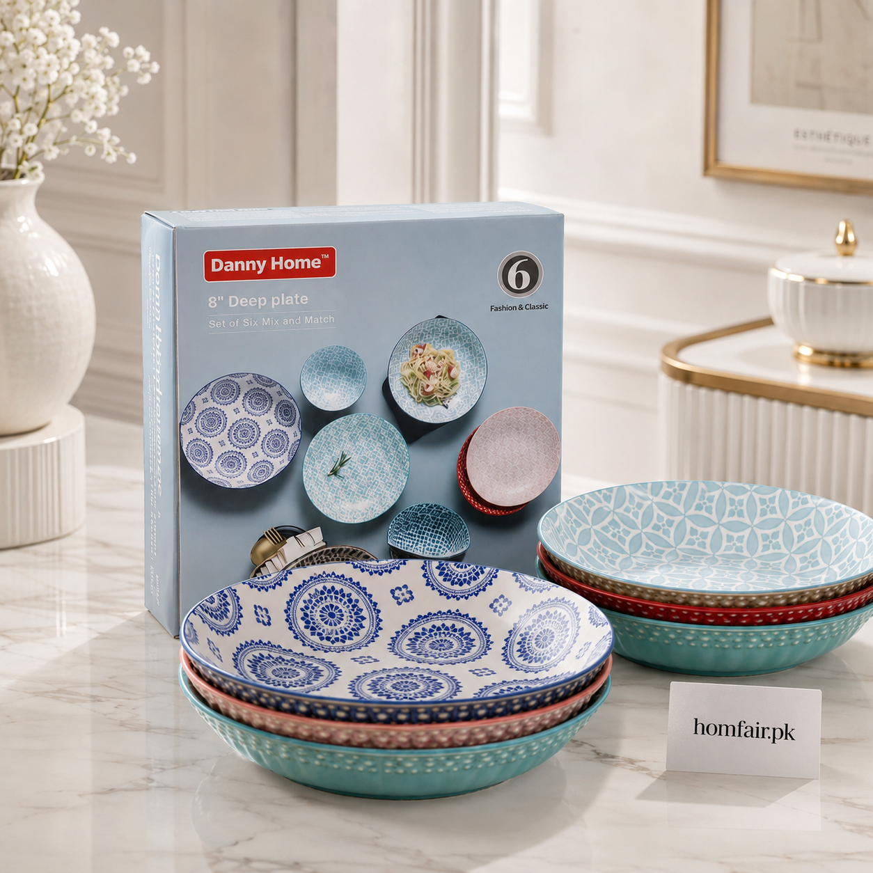 Danny Home Bohemian Design Pasta Bowls – Set of 6, 20.4cm
