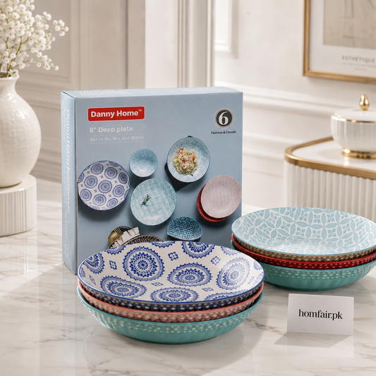 Danny Home Bohemian Design Pasta Bowls – Set of 6, 20.4cm