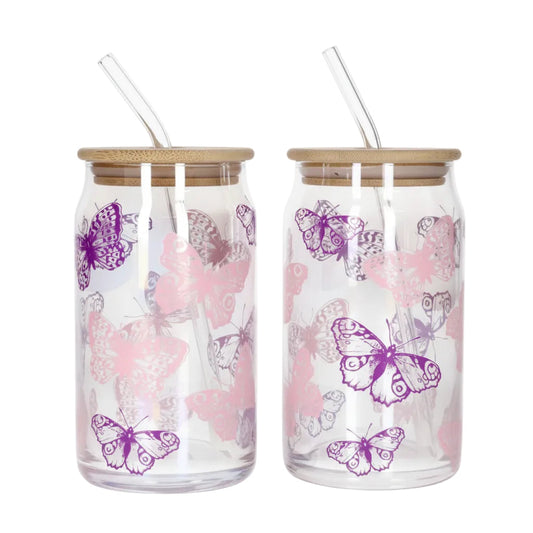 Premium Straw Glass Set of 2 – 500ml Stylish Drinking Glasses with Straws