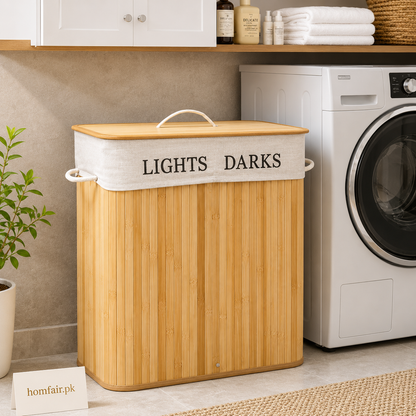 Luxury Bamboo Laundry Hamper with Lid & Removable Liner