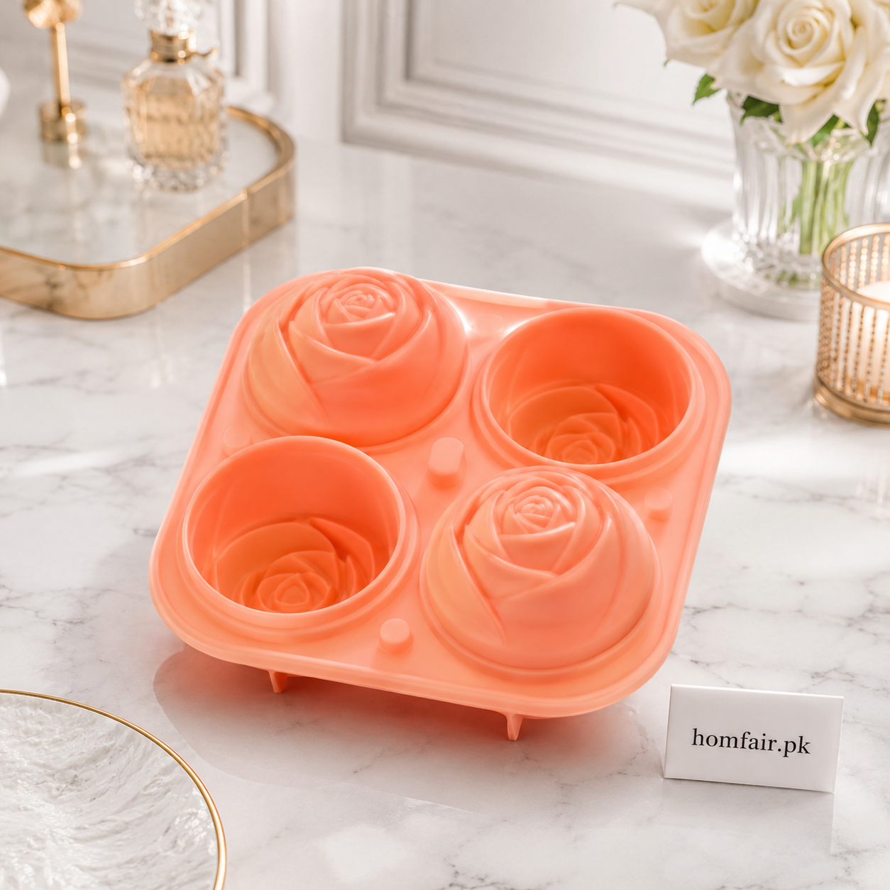 4-Cavity Rose Silicone Mold – Multi-Purpose Ice, Chocolate & Jelly Tray