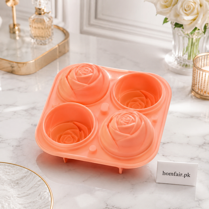 4-Cavity Rose Silicone Mold – Multi-Purpose Ice, Chocolate & Jelly Tray