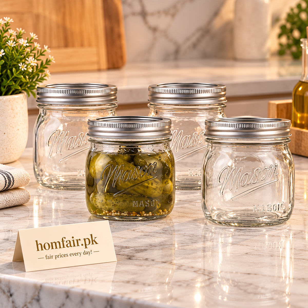 Danny Home Classic 480ml Glass Mason Jar Set – 6-Piece Elegant Airtight Storage Collection for Modern Kitchens