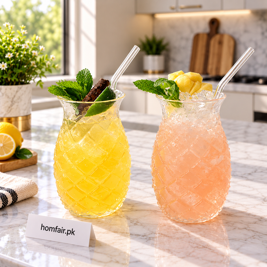 Aesthetic Pineapple Textured Glass with Reusable Straw