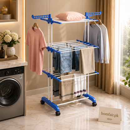 Foldable Clothes Drying Rack with 360° Wheels & Hanger Arms