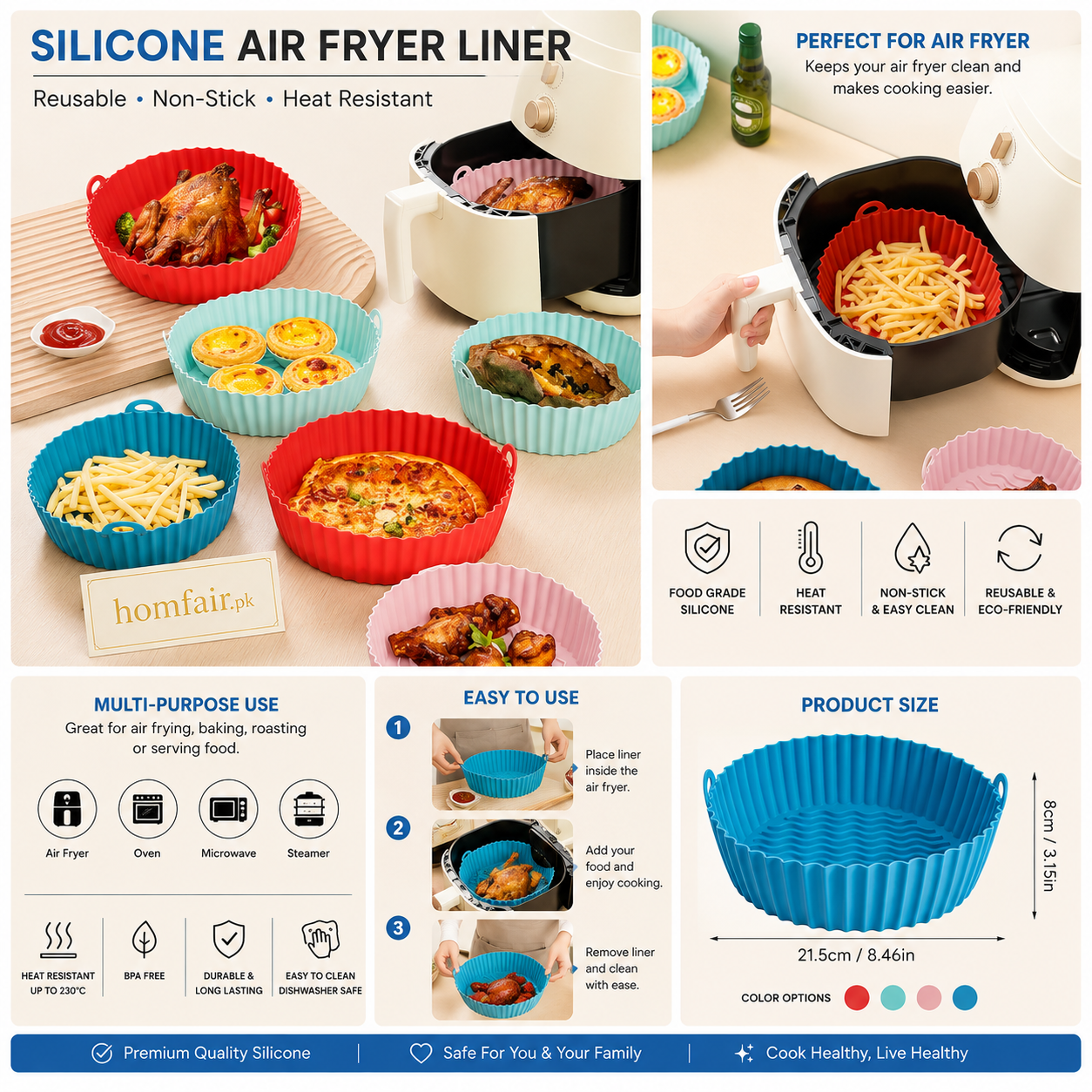 Reusable Silicone Air Fryer Liner – Non-Stick Food Grade Baking Basket
