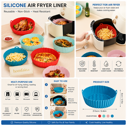Reusable Silicone Air Fryer Liner – Non-Stick Food Grade Baking Basket
