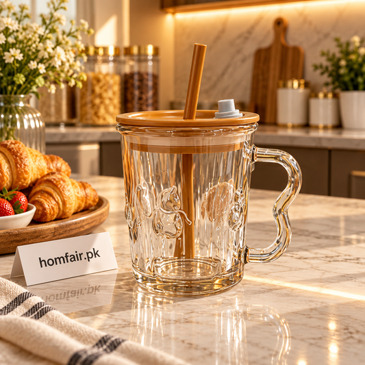 Premium Aesthetic Glass Sipper Cup with Lid & Reusable Straw