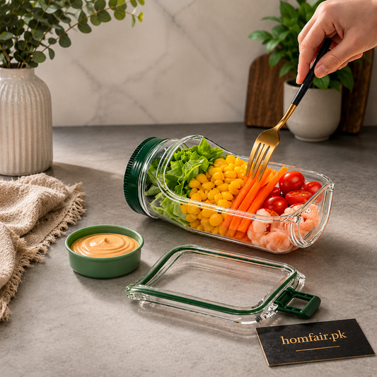 FreshVault Luxe Leakproof Salad Jar – Portable Food Container with Dressing Cup Premium On-the-Go Meal Bottle