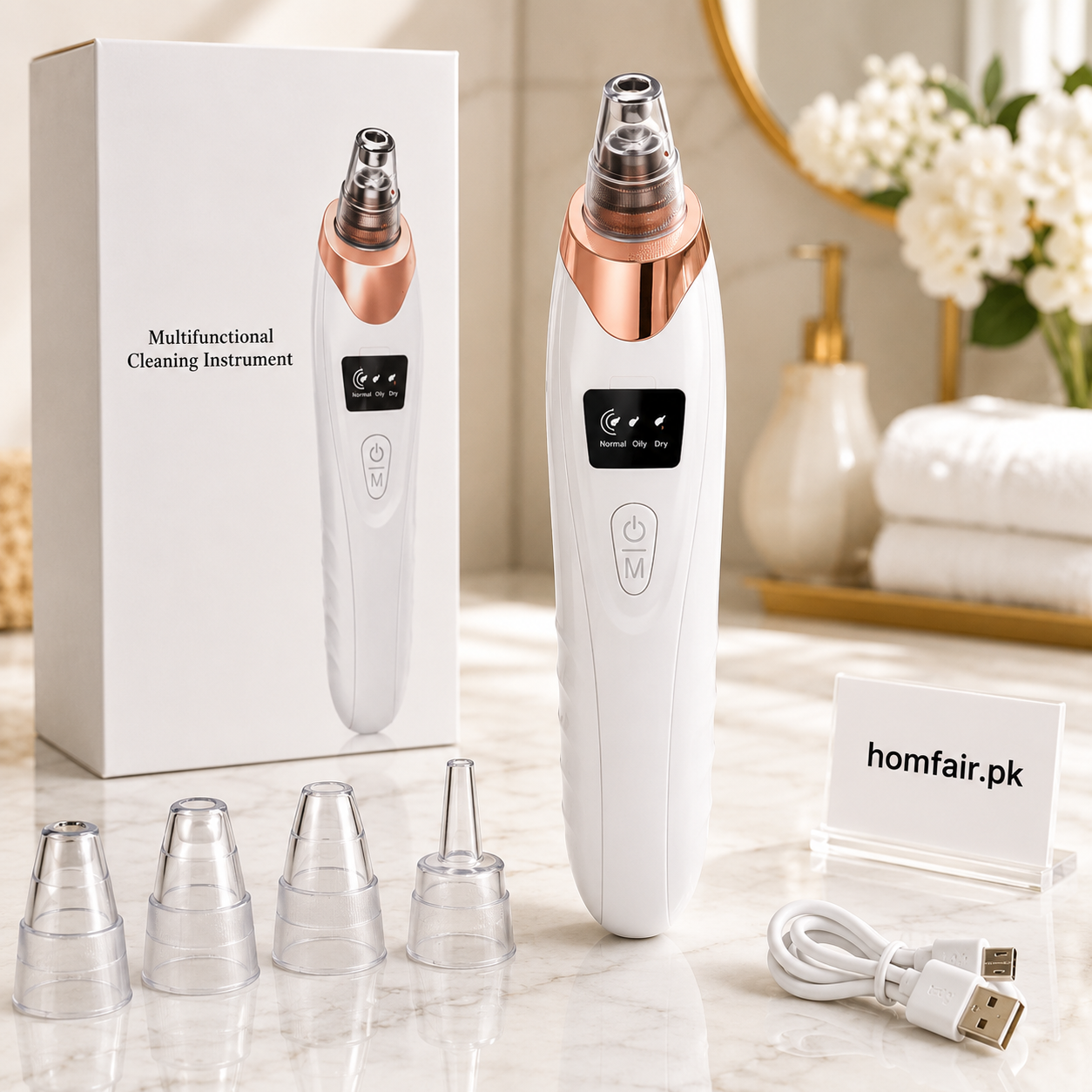 Rechargeable Blackhead Remover Vacuum Facial Pore Cleaner with 4 Suction Heads
