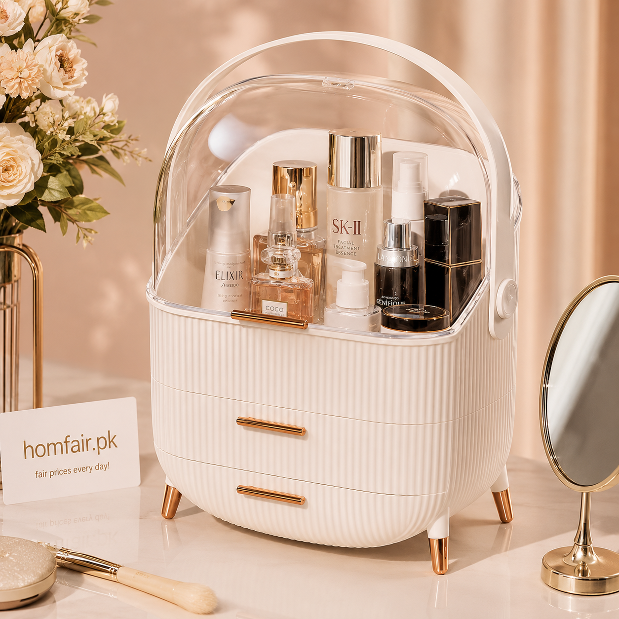 Luxury 3-Layer Makeup Organizer for Elegant & Efficient Desktop Storage