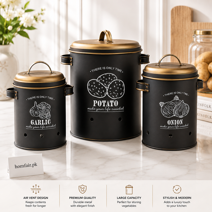 Premium 3-Piece Kitchen Vegetable Storage Canister Set