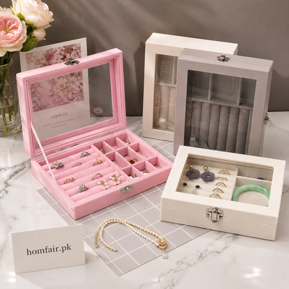 Luxury Glass Top Velvet Jewelry Organizer Box