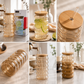 580ml Amber Ribbed Glass Tumbler with Bamboo Lid & Glass Straw