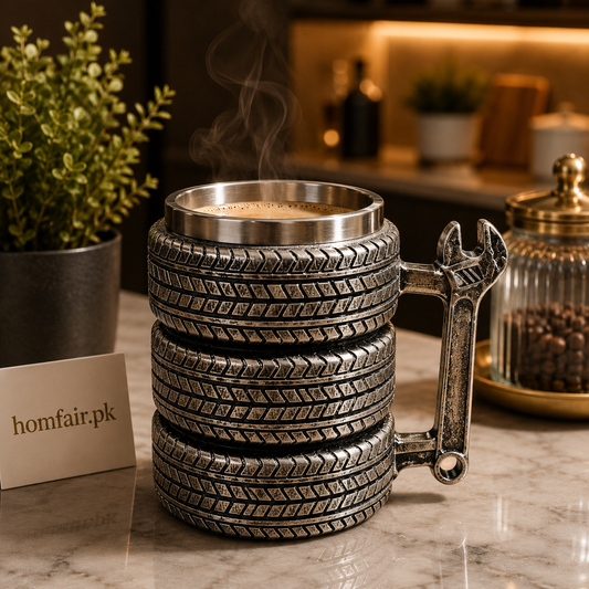 Tire Design Ceramic Coffee Mug with Wrench Handle