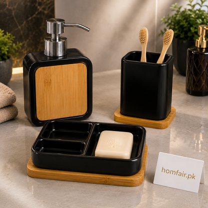 Nordic Bamboo Bathroom Essentials Set – 3 Piece