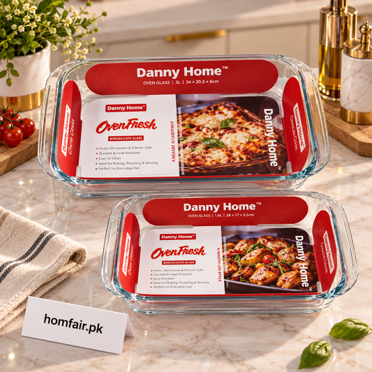Danny Home Premium 2-Piece Baking Pan Set – 1.6L + 3L Versatile Glass Bakeware Collection