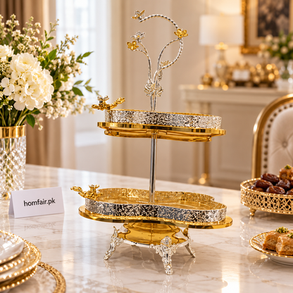 Luxury Gold & Silver Two-Tier Decorative Centerpiece Stand
