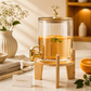Luxury Glass Beverage Dispenser with Wooden Stand & Gold Tap | 3600ML