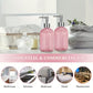 Glass Soap Dispenser Bottles with Silver Pump, 400ml Refillable Vertical Stripe Design (Random Colours)