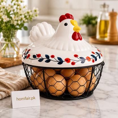 Chicken Egg Basket with Wire Mesh Storage