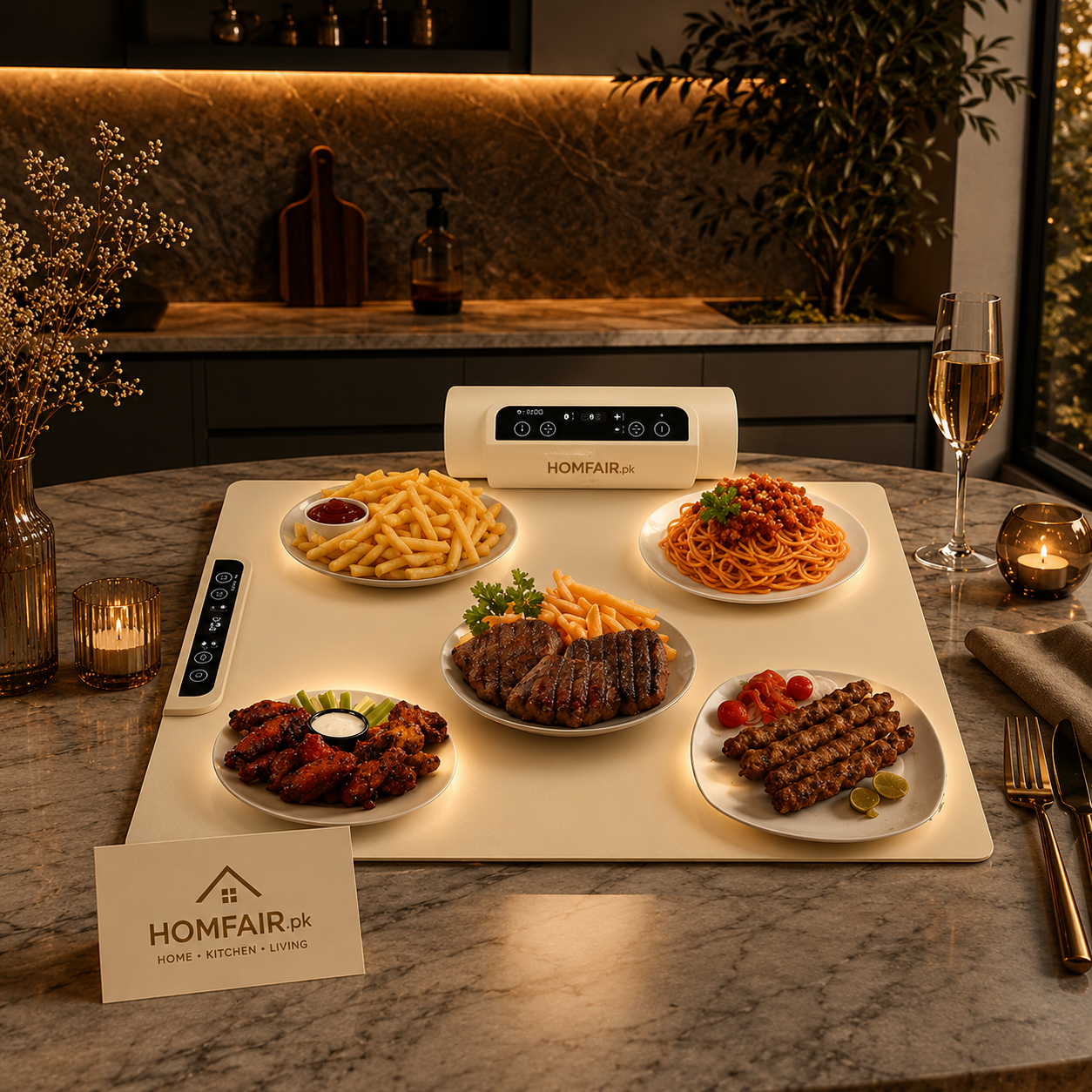 Luxury Rechargeable Electric Food Warming Tray – Cordless Smart Hot Plate with 8H Timer